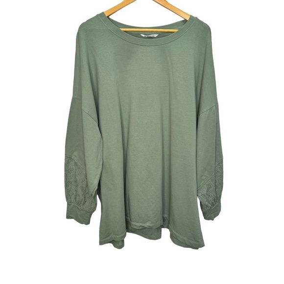 Pennington's Green Crew Neck Sweatshirt Lace Embroidered Sleeves Size 4x Casual - Picture 1 of 9